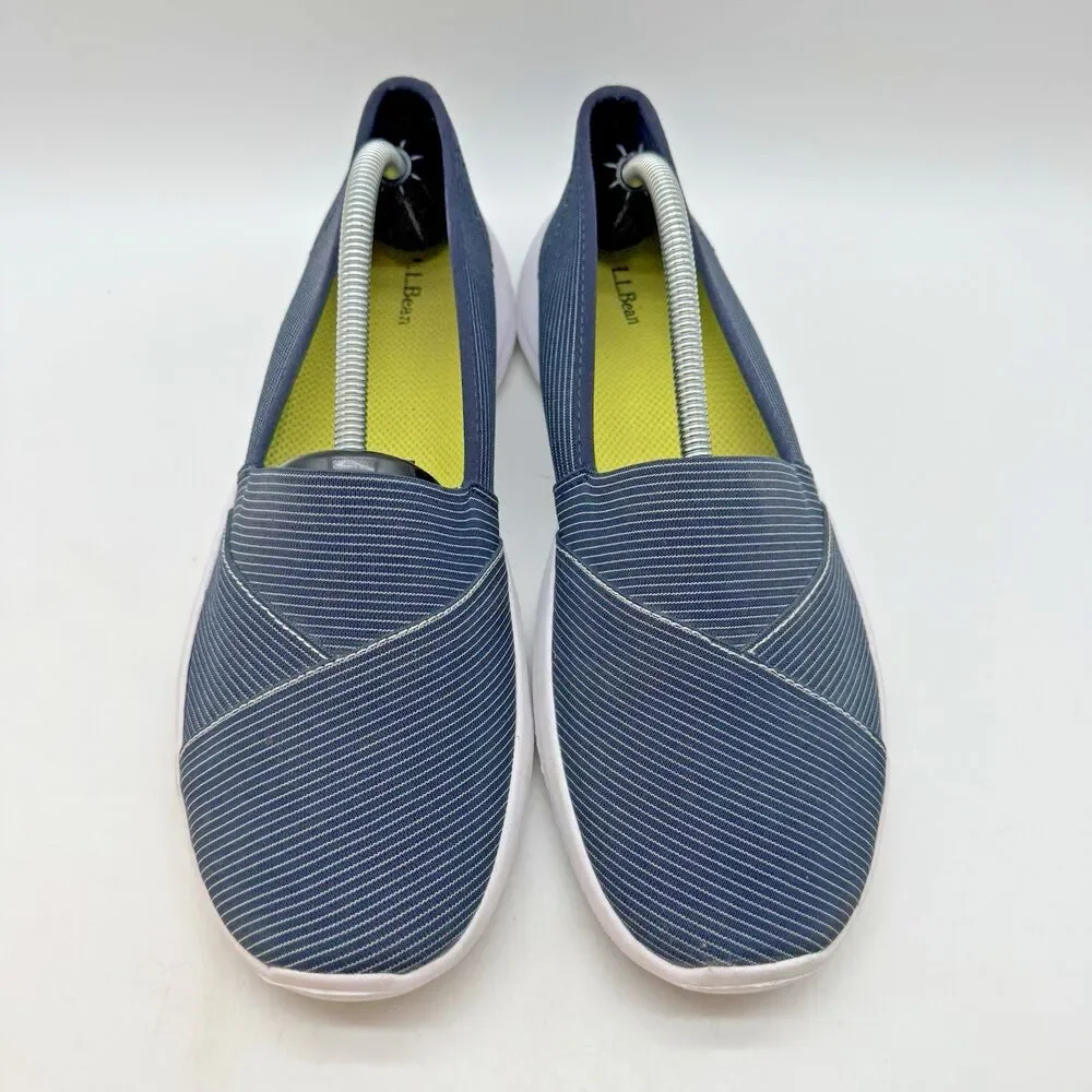 L.L. Bean Back Cove Canvas Shoes Women's 8 Blue Pin-Strip Slip On Comfort 503526